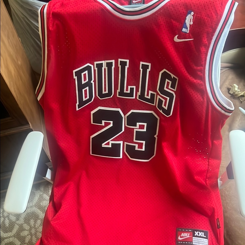 Nike Red and White Bulls Jersey Iconic Design